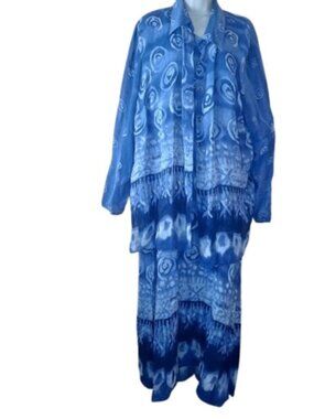 Vintage David Lindsey Womens Maxi Jacket Dress Purple Abstract Plus 2X